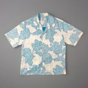 Kahala Hawaiian Shirt Large Blue White Floral Camp Aloha USA 1120